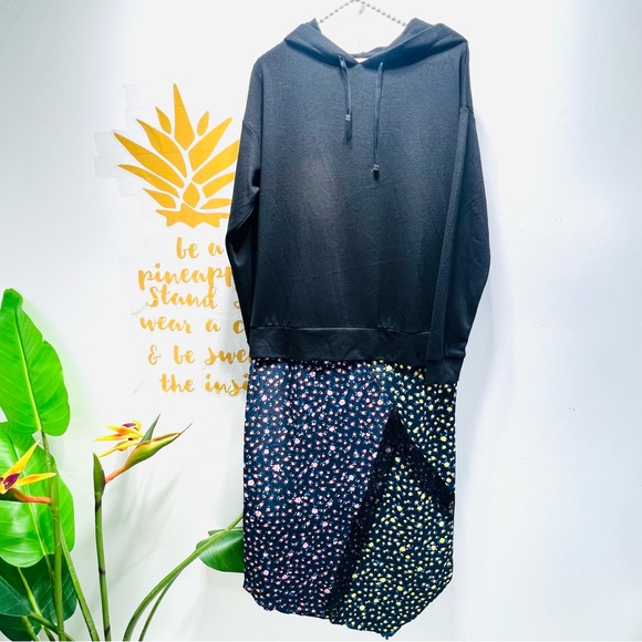 TOPSHOP Hoodie Sweatshirt Hybrid Floral Lace Asymmetrical Hem MIDI Dress Size 4 - Picture 6 of 14